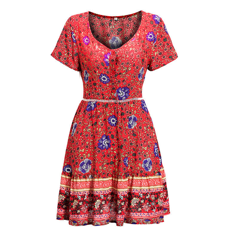 Elegant summer dress for women with floral design and belt waist Lune London