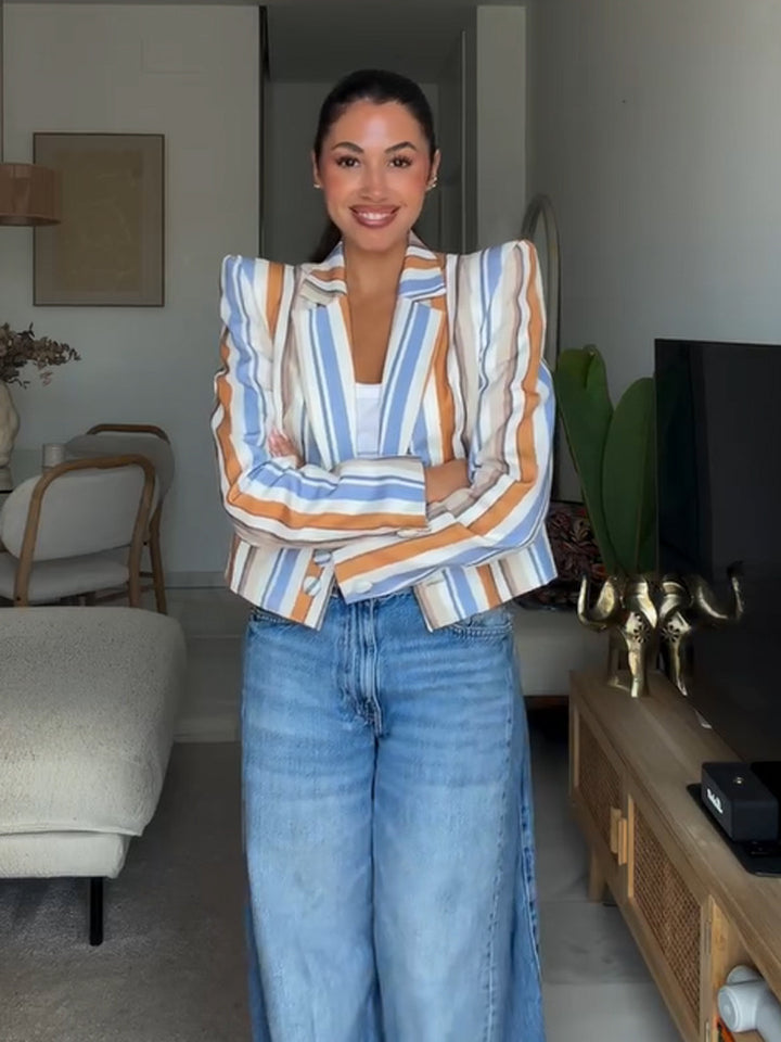 Women's Striped Cropped Blazer with Sculpted Shoulder Amarae