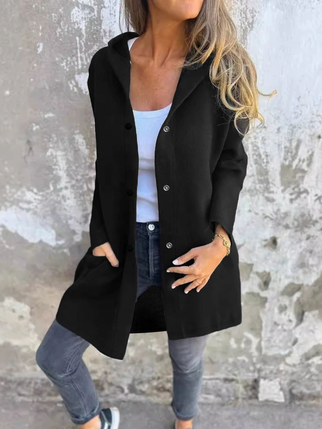 Ladies Casual Jacket with Hood and Button Closure Lune London