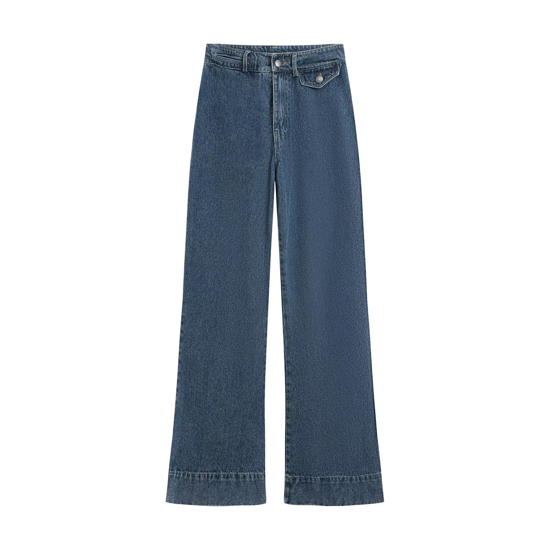 Women High-Waist Flare Jeans with Extra Wide Leg and Decorative Flap Amarae