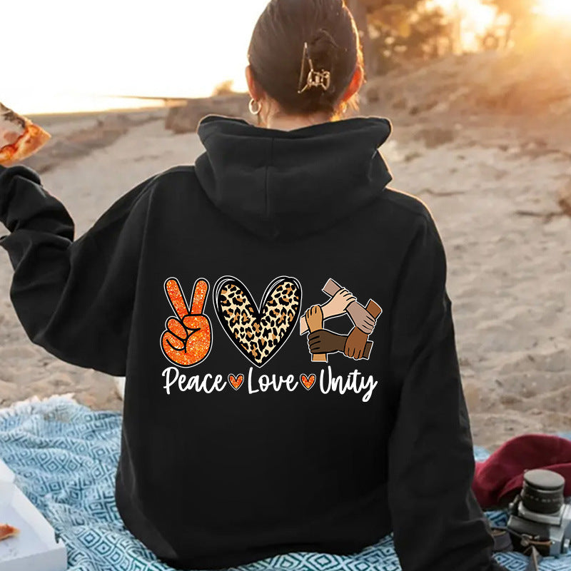 Women's hoodie with high-quality Peace-Love-Unity design Lune London