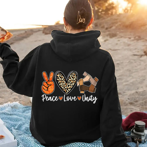 Women's hoodie with high-quality Peace-Love-Unity design Amarae