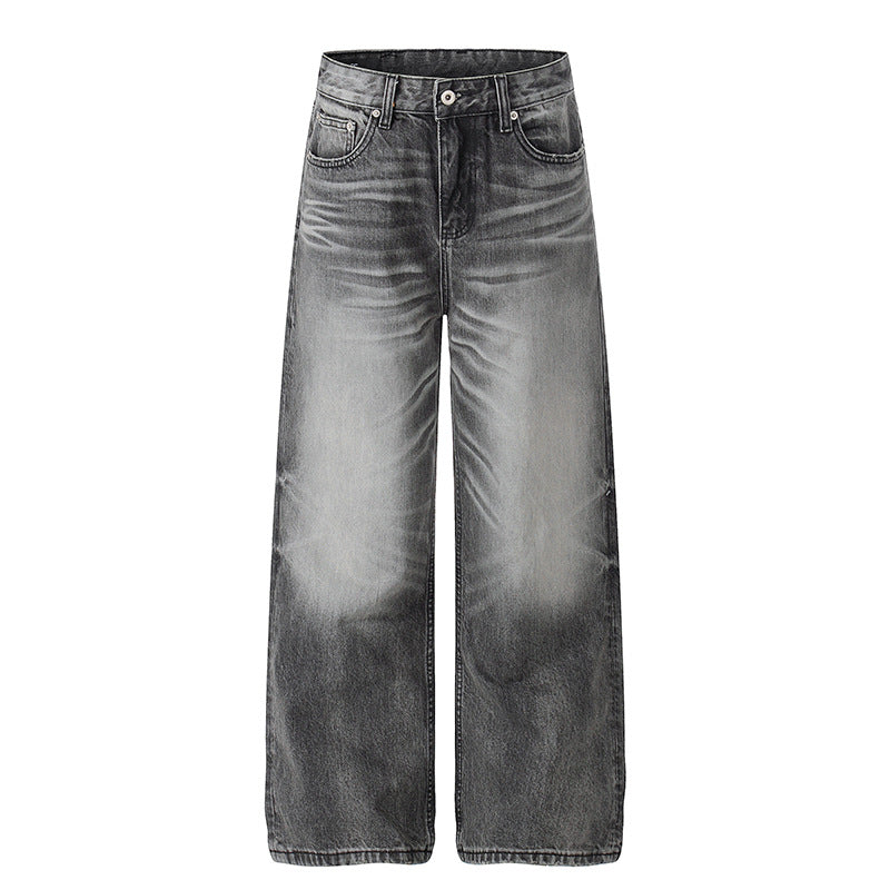 Ladies High-Waisted Wide-Leg Denim Pants with Used-Fade Effect Amarae