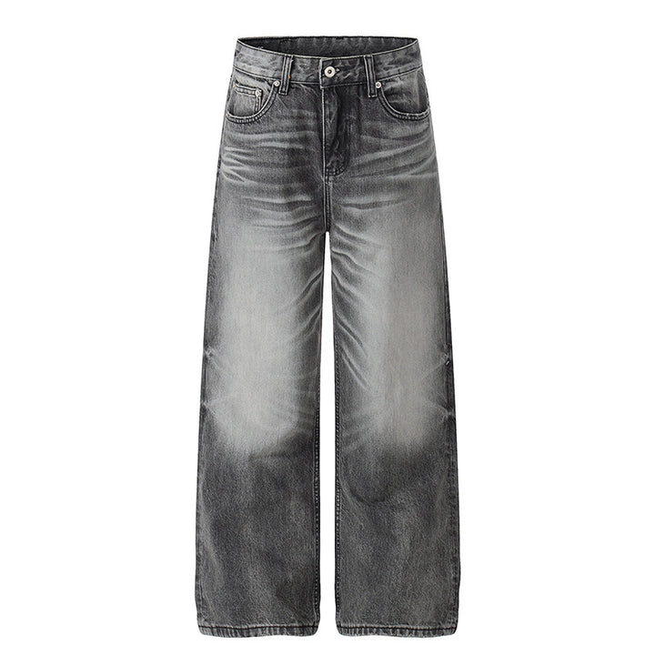 Ladies High-Waisted Wide-Leg Denim Pants with Used-Fade Effect Amarae