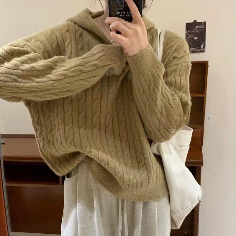 Cozy knitted hoodie with cable knit pattern for women Lune London