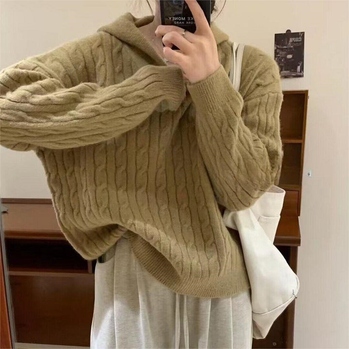 Cozy knitted hoodie with cable knit pattern for women Lune London