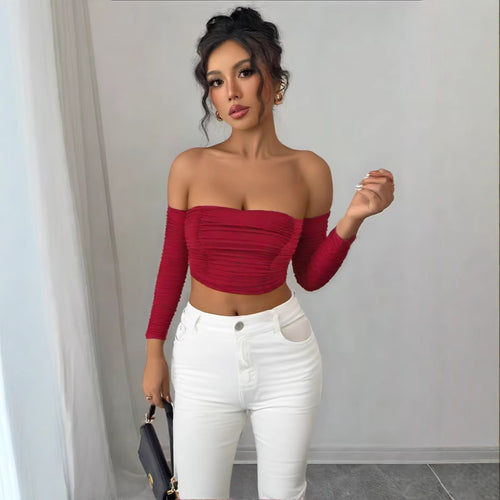 Women Off-Shoulder Crop Top with Pleats Amarae