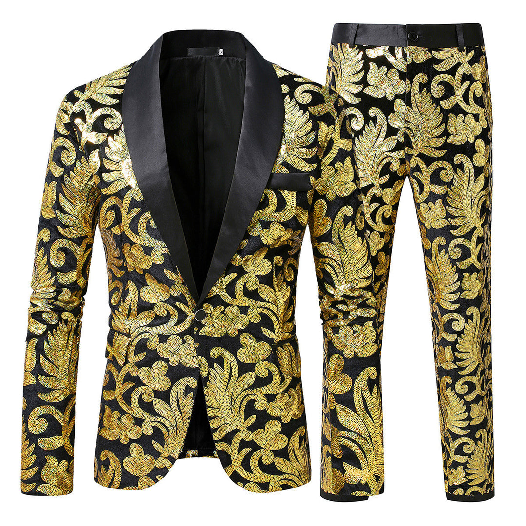 Sparkling tuxedo suit for men with floral sequin patterns Amarae