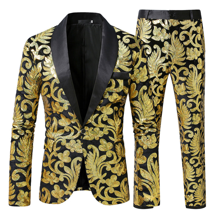Sparkling tuxedo suit for men with floral sequin patterns Amarae