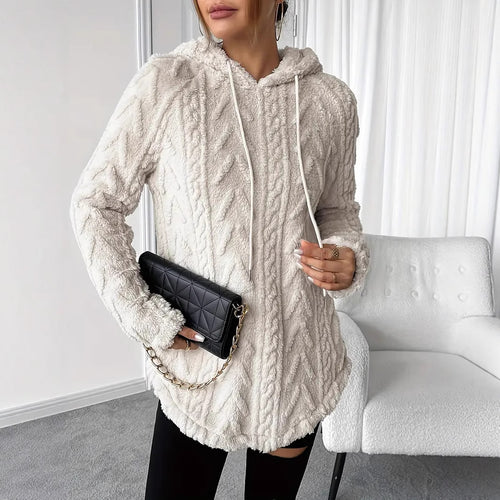 Comfortable knitted sweater for women with hood and chic and stylish structure