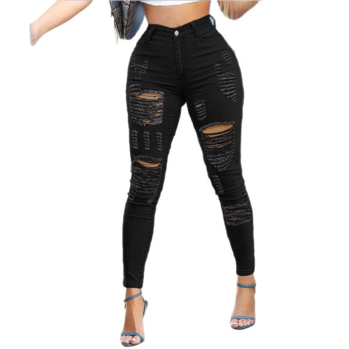 Women high-waisted skinny jeans with frayed cutouts and shaping waistband Amarae