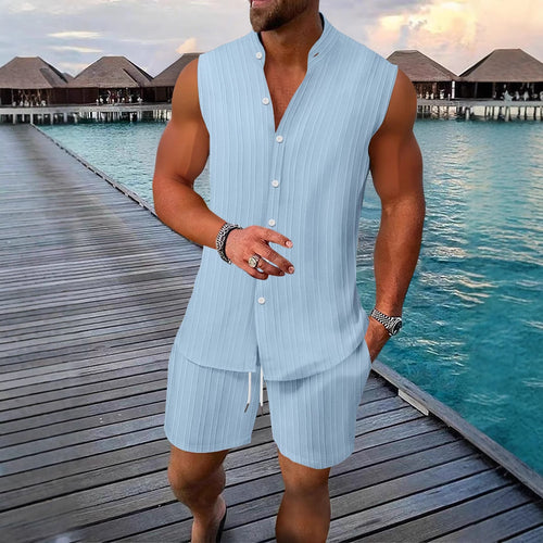 Men's casual sleeveless summer outfit living room Amarae