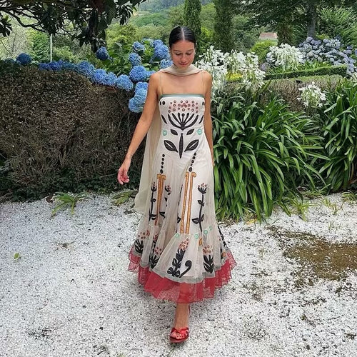 Maxi dress for women with floral print and ruffled hem Amarae