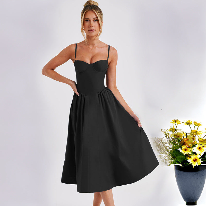 Women's midi dress with fitted bodice and flowing skirt Lune London