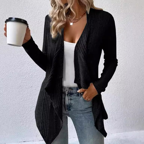 Casual knitted jacket for women with asymmetrical hem Amarae