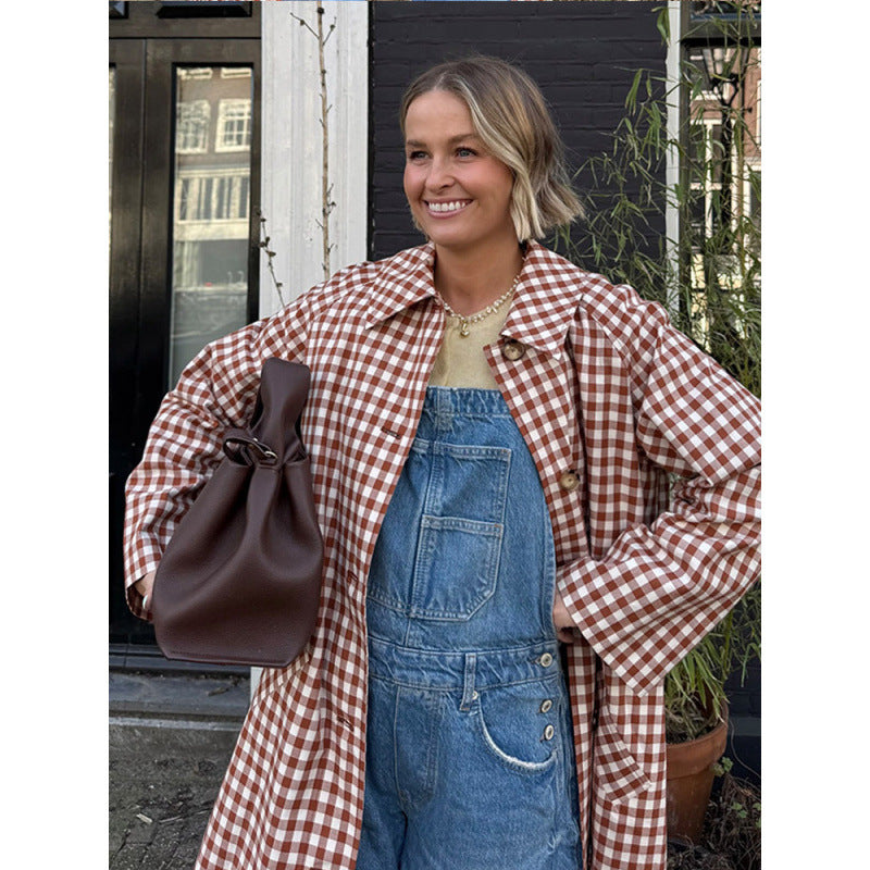 Women's mid-length checked coat in oversized cut with patch pockets Amarae
