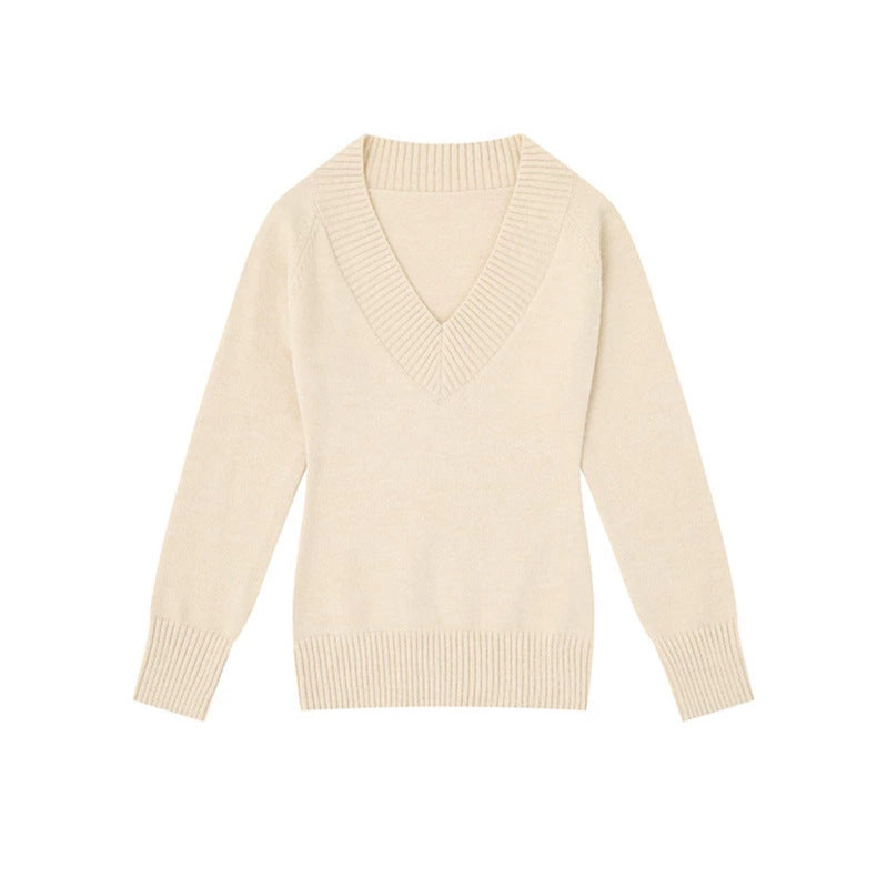 Women's fine knit pullover with deep V-neck, wide ribbed hem, and relaxed fit Amarae
