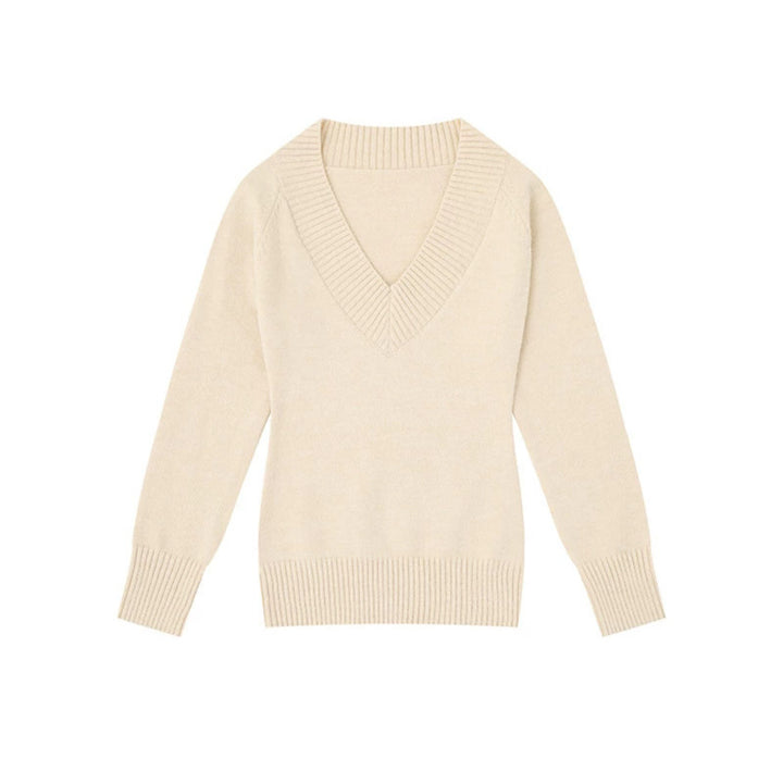 Women's fine knit pullover with deep V-neck, wide ribbed hem, and relaxed fit Amarae