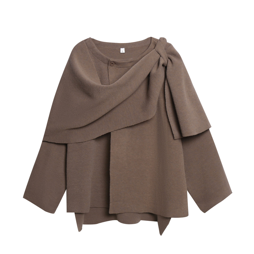 Ladies comfortable knitted poncho with refined drapes Lune London