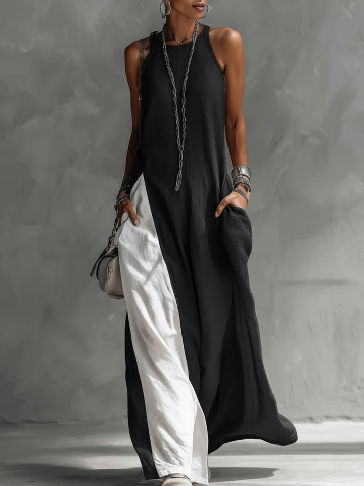 Women Casual Maxi Dress with Asymmetrical Cut and Deep Back Neckline Lune London