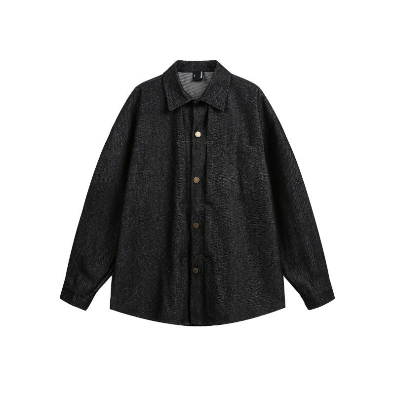 Unisex Oversize Work Shirt made of Tweed Wool Blend with Chest Pocket and Metal Button Placket Amarae