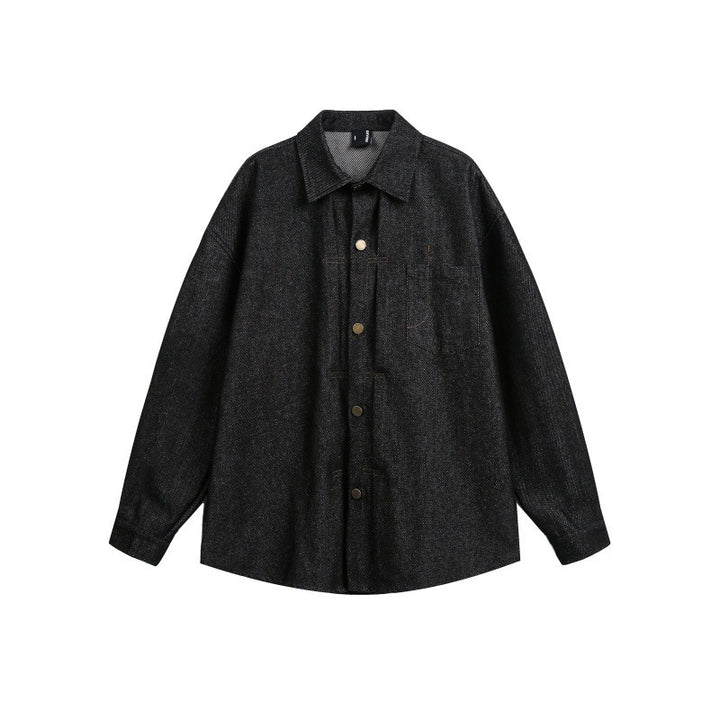 Unisex Oversize Work Shirt made of Tweed Wool Blend with Chest Pocket and Metal Button Placket Amarae