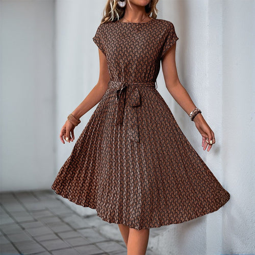 Mid-length floral print dress for women with adjustable waist drawstring Amarae