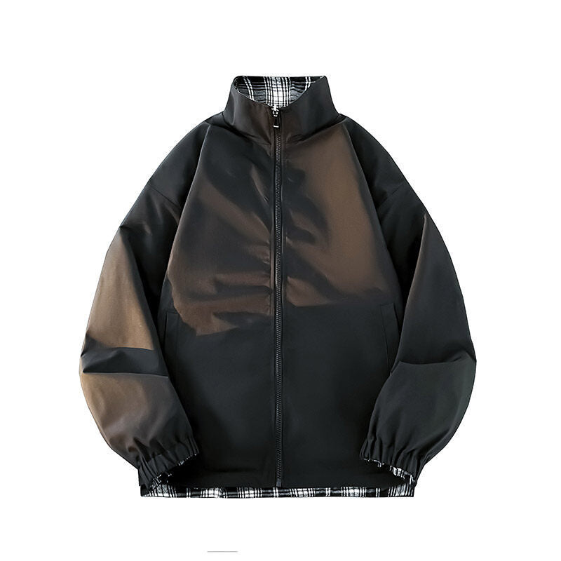 Casual windbreaker jacket for women with plaid lining and high collar Lune London