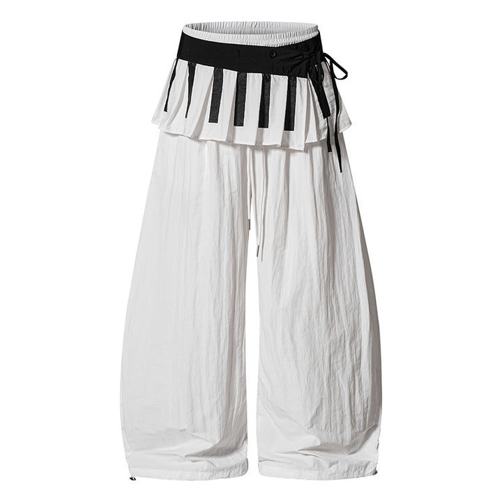 Women's Wide Culotte Pants with Ruffle Waistband, Drawstring and Balloon Leg Amarae
