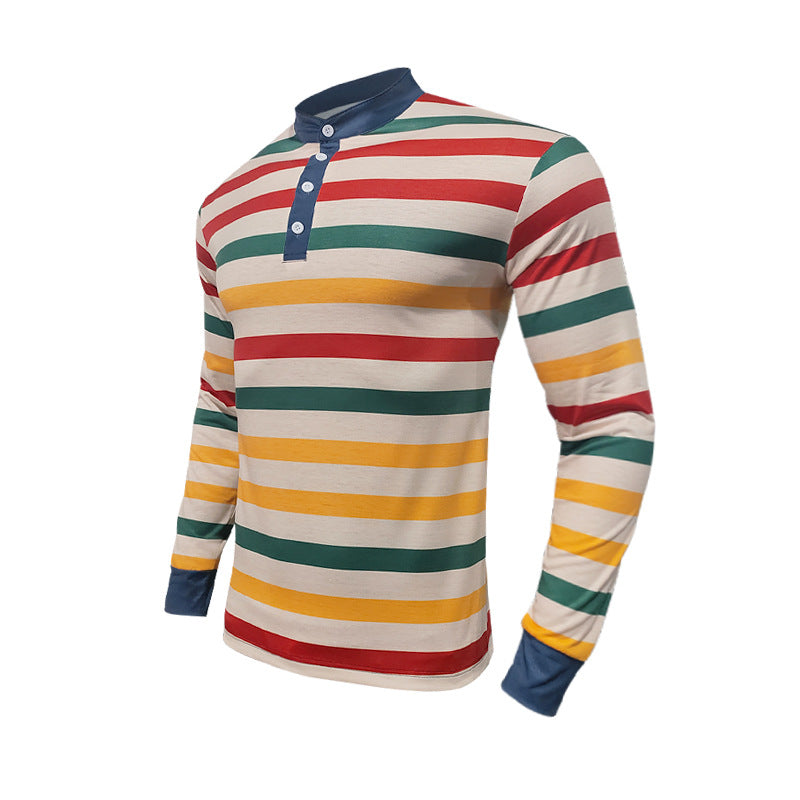 Men's Long Sleeve Henley T-shirt with Fine Striped Pattern and Modern Collar Lune London