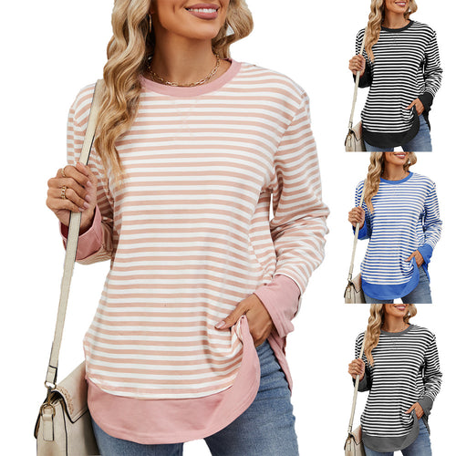 Striped sweatshirt for women with a relaxed fit and practical pockets Amarae