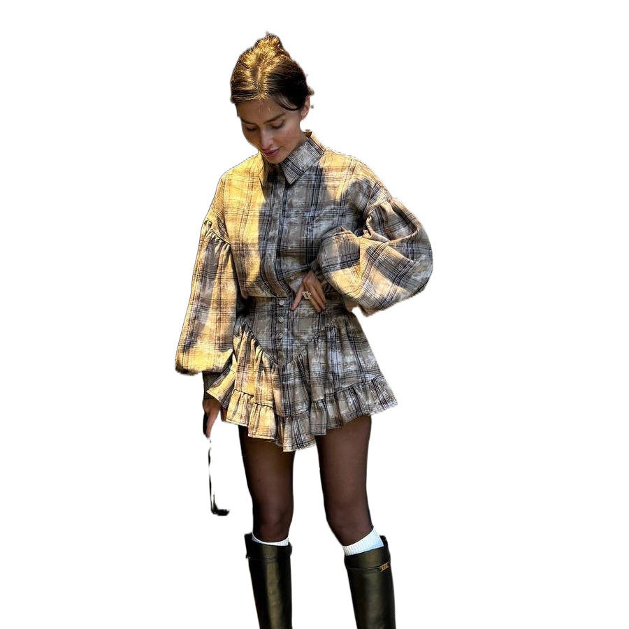 Lune London checkered shirt and skirt set for women