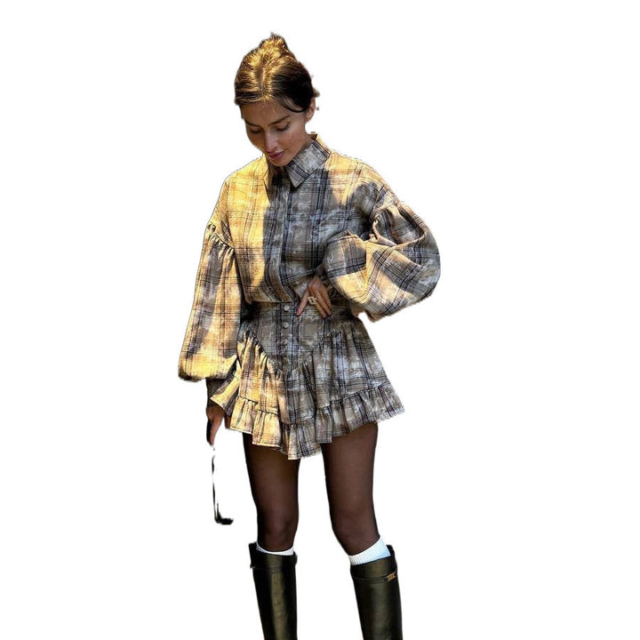 Lune London checkered shirt and skirt set for women