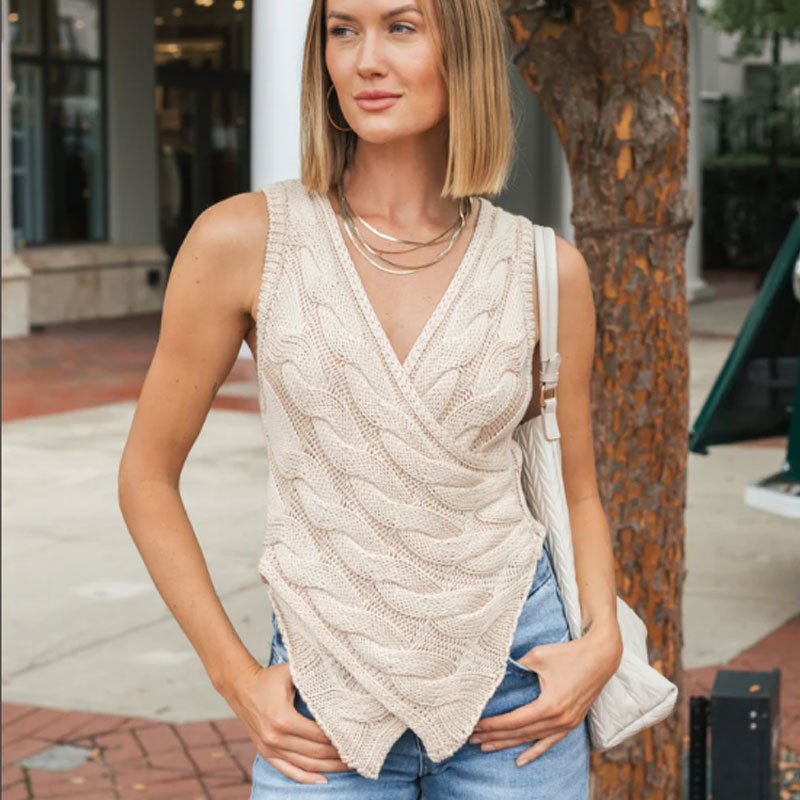 Top en tricot pour femme avec un motif de chevron moderne et un ourlet asymétrique Chic & Stil