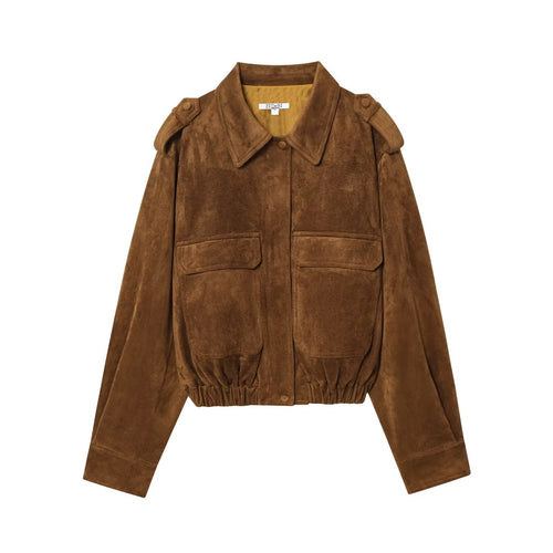 Trendy suede jacket for women with practical pockets Amarae