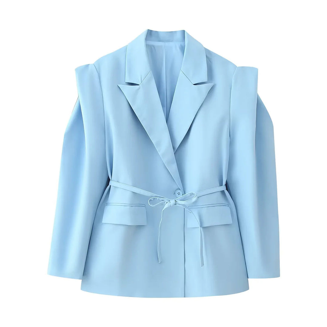 Elegant oversized blazer jacket for women with belt and shoulder pads Lune London