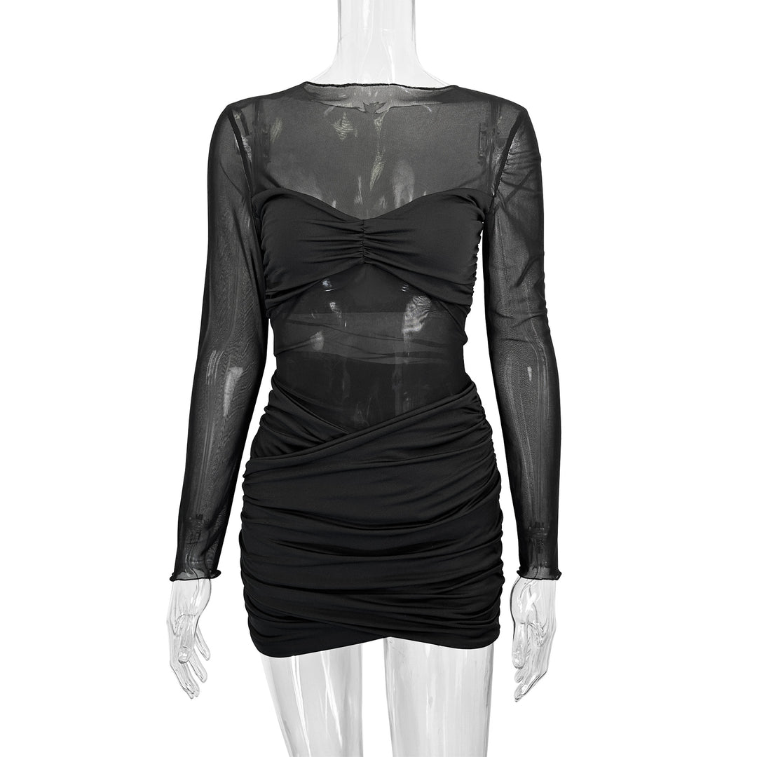 Women Refined Mini Dress with Transparent Sleeves and Ruffle Details Lune London