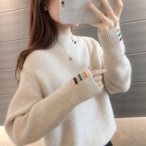 Casual pullover for ladies with ribbed structure and colorful accents Amarae
