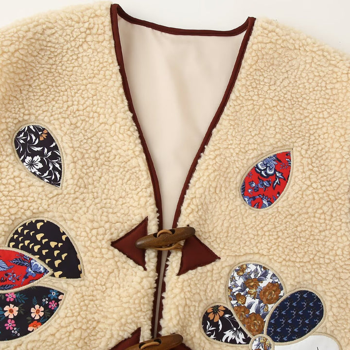 Ladies Padded Teddy Vest with Patchwork Applications and Toggle Closures Amarae