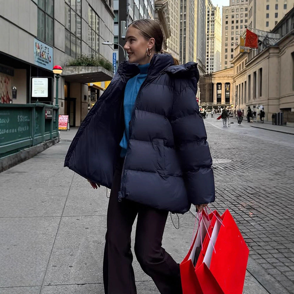 Women's Oversized Quilted Puffer Jacket with Removable Hood and Two-Way Zipper Amarae