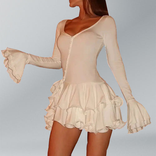 Robe mini découpée de manière ludique pour femmes avec volants et fermeture à pressions Chic & Stil