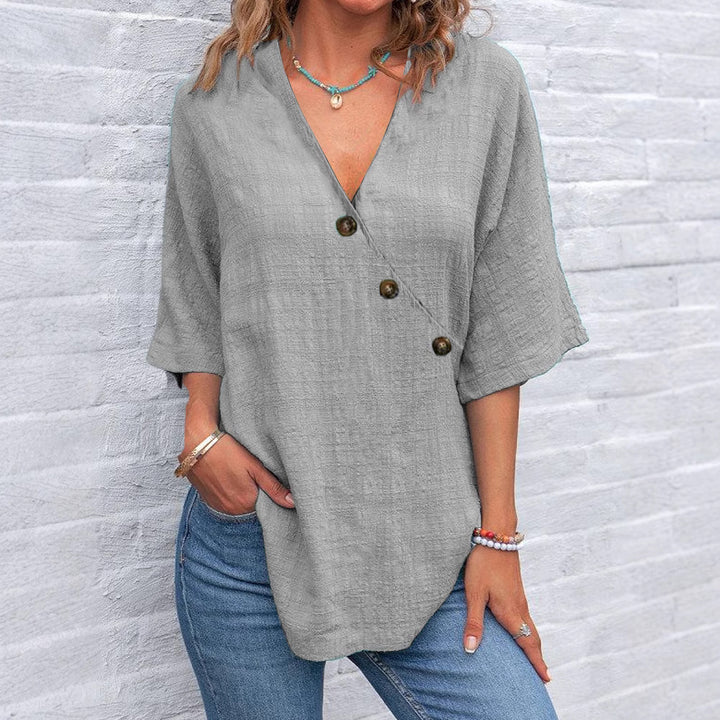 Wrap blouse for women with button details Lune London