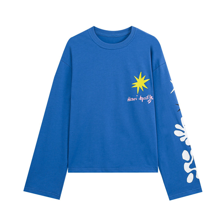 Women Long Sleeve Oversized Cropped Shirt with Graphic Print Amarae