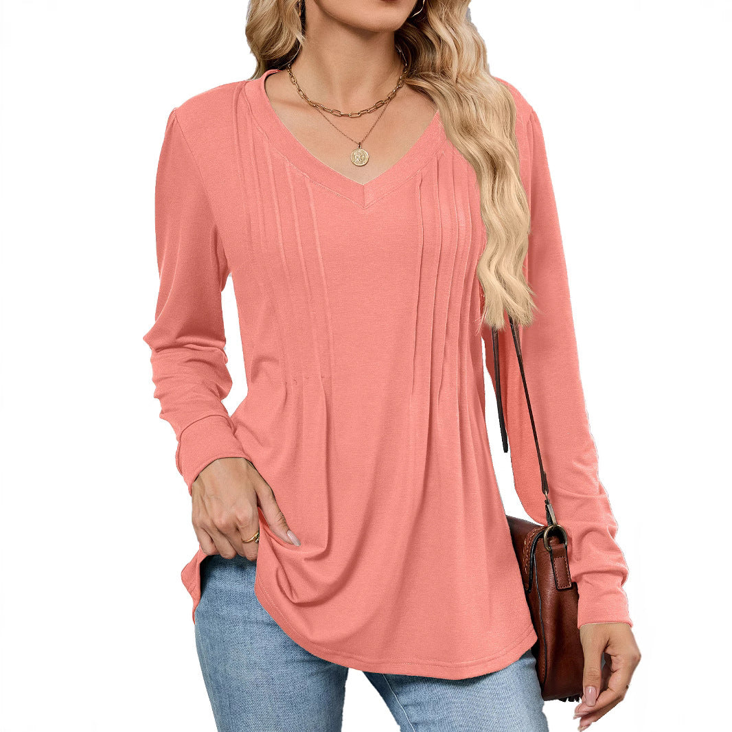 Viscose blouse for women with elegant pleats and V-neck Lune London
