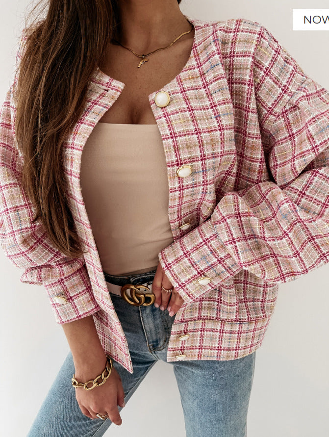 Trend plaid jacket for ladies with single button closure Lune London