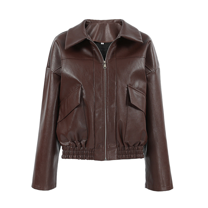 Faux leather jacket for women with oversized fit and practical pockets Lune London
