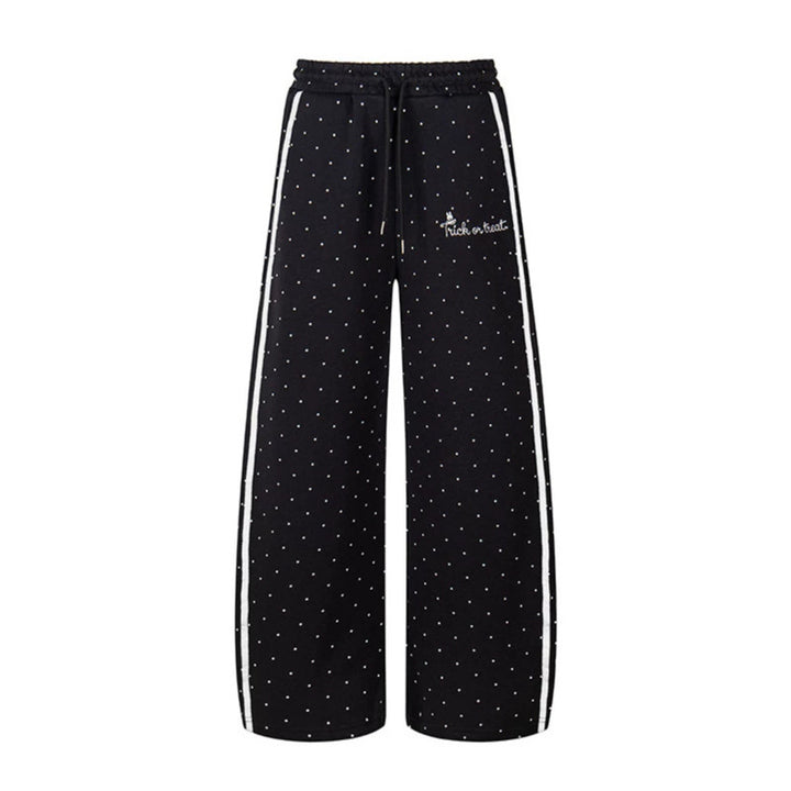 Women's Extra Wide Palazzo Sweatpants in Polka Dot Design with Elastic Comfort Waistband and Side Contrast Stripes Amarae