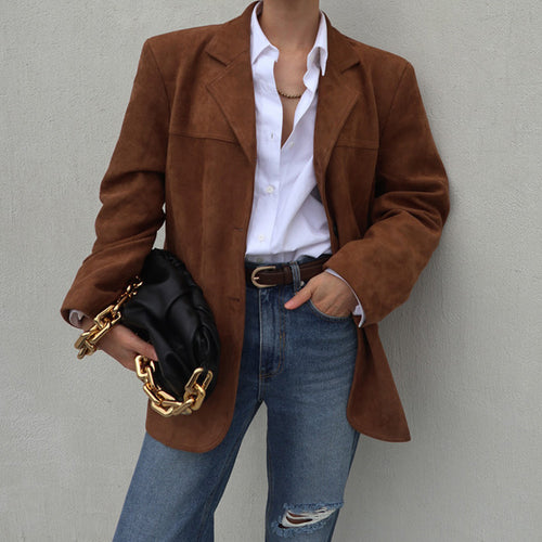 Oversized suede blazer for women with stylish stitching details Amarae