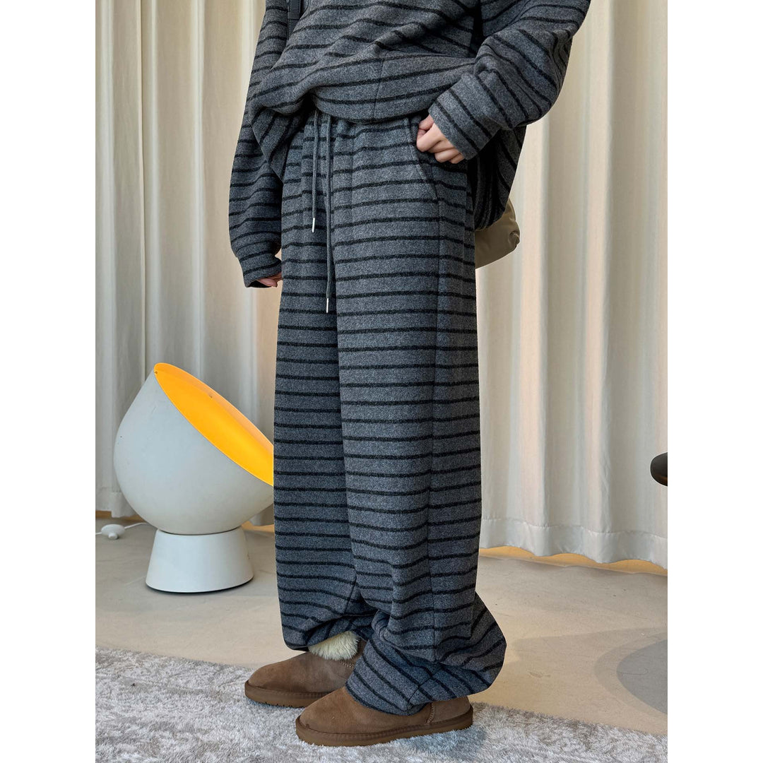 Women Striped Lounge Pants with High Waist, Drawstring and Wide Palazzo Cut Amarae