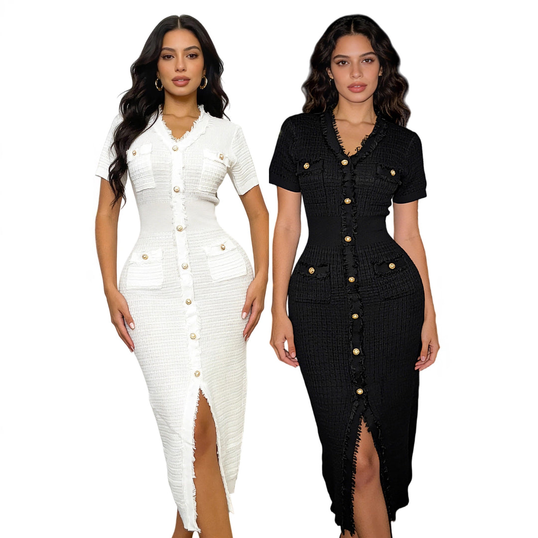 Women's elegant wrap dress with pockets and button details Lune London